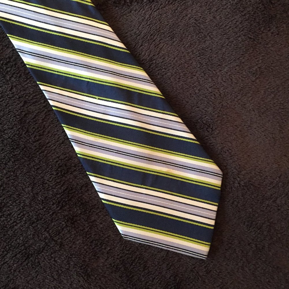 Jones NY Navy, Light Blue & Green Striped Necktie